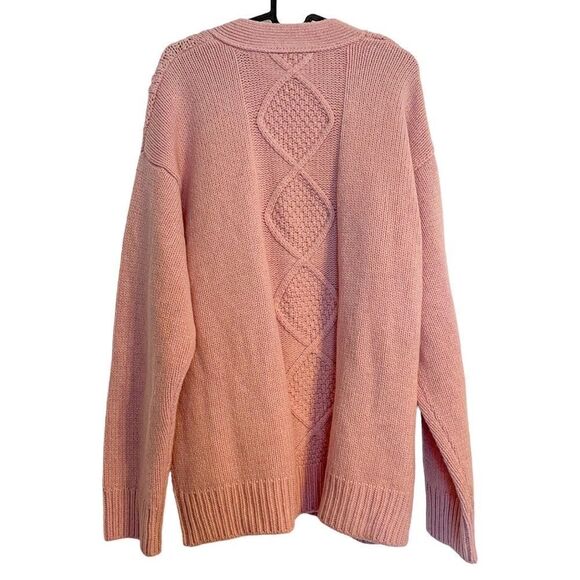 ATM Merino Wool Cable Knit Cardigan Sweater Pink L - Picture 5 of 10